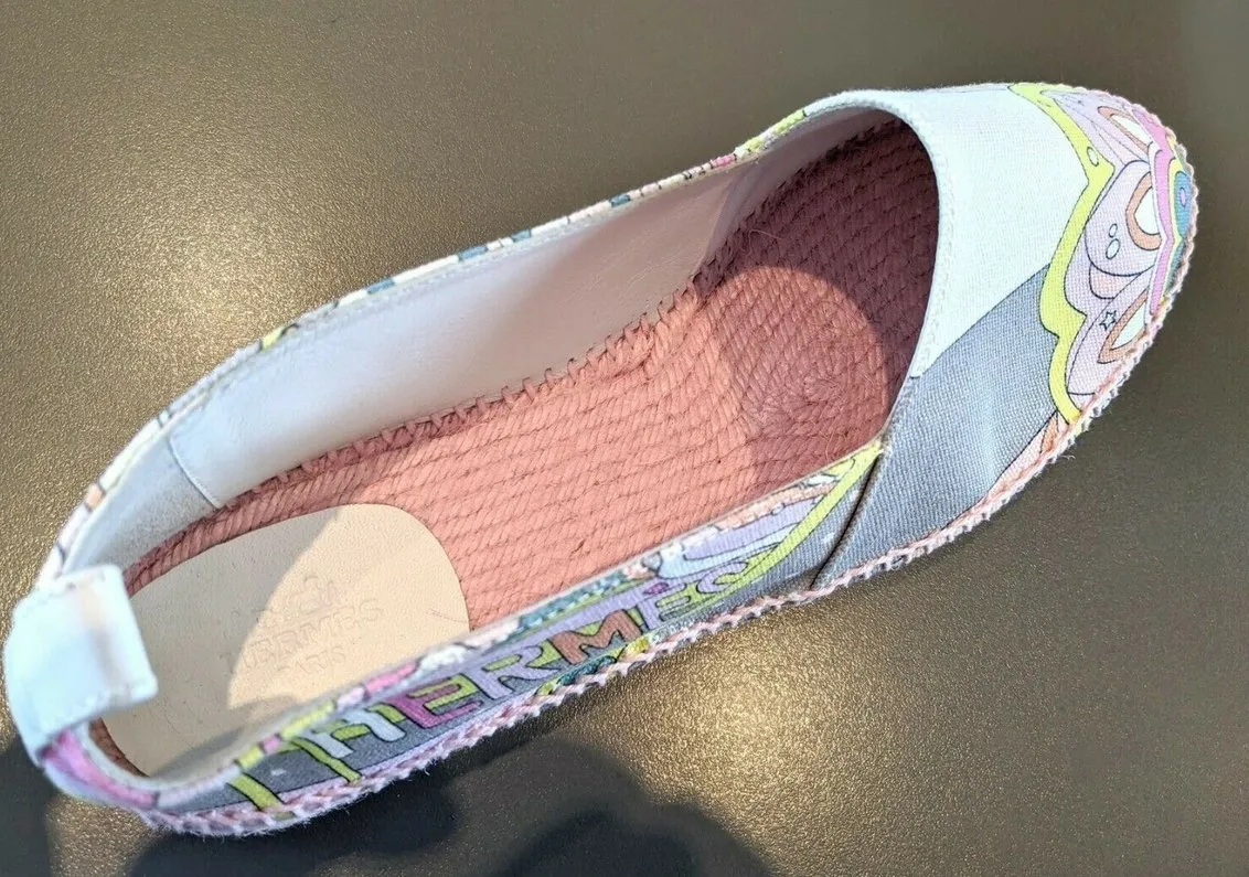 Hermes [68] Womens' Pink Psychedelic Cotton Canvas Espadrilles Sneakers Cord Shoes Sz40 BNIB!