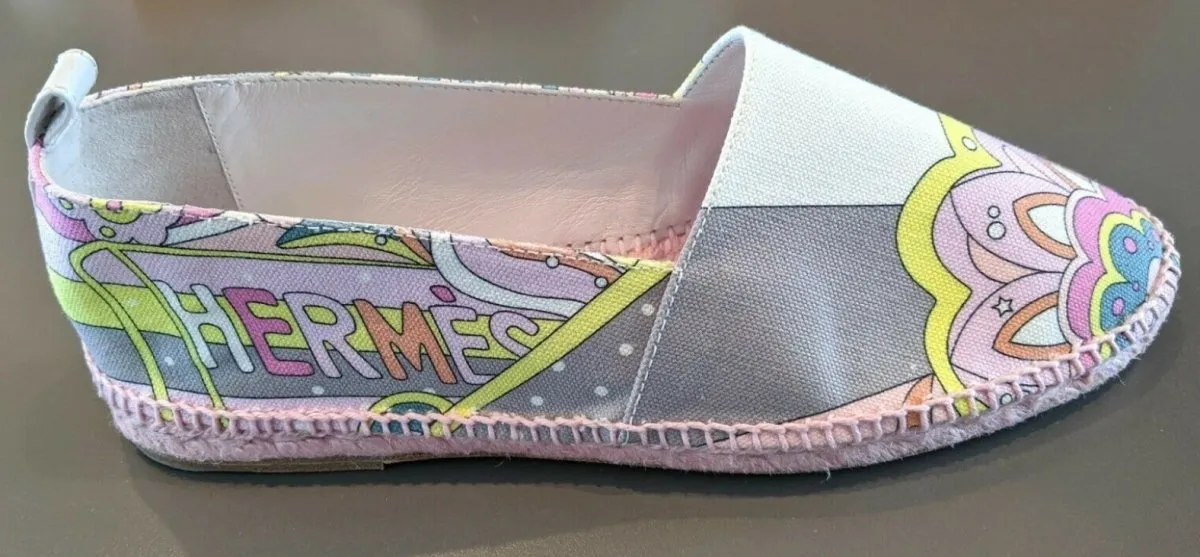 Hermes [68] Womens' Pink Psychedelic Cotton Canvas Espadrilles Sneakers Cord Shoes Sz40 BNIB!