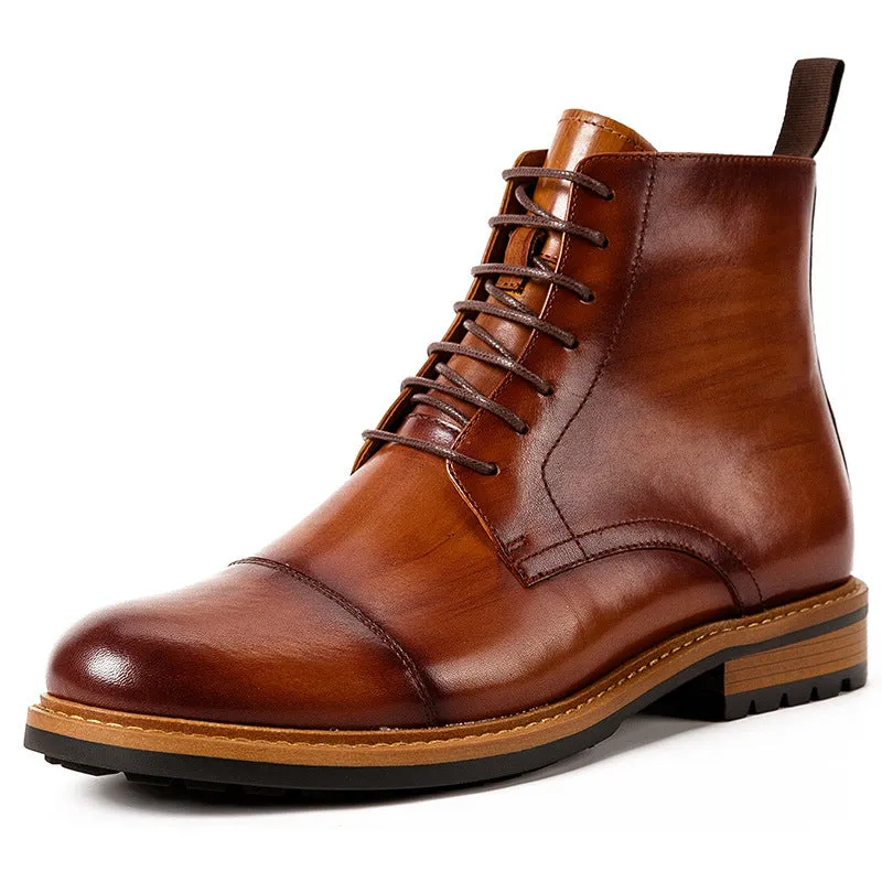 High-top lace-up men's casual leather boots