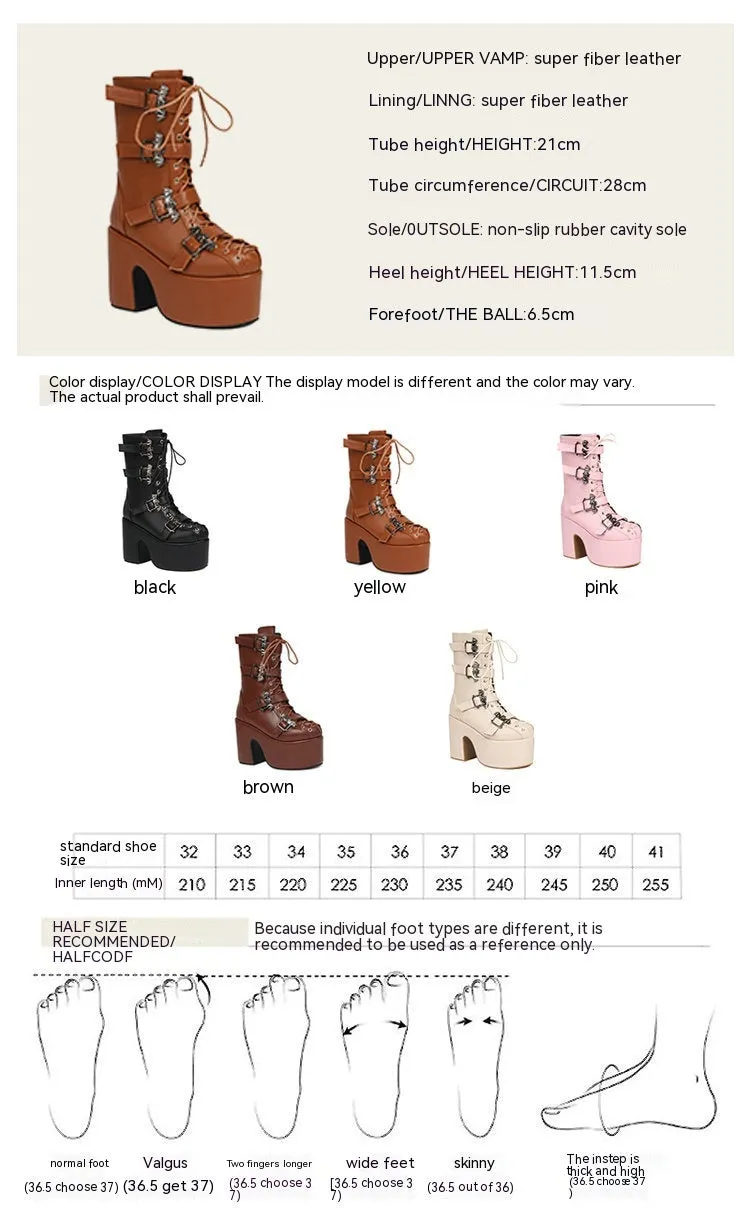 Hot Girl Punk Platform Martin Boots Women's Round Head Gothic Muffin Bottom Tall Knight Boots