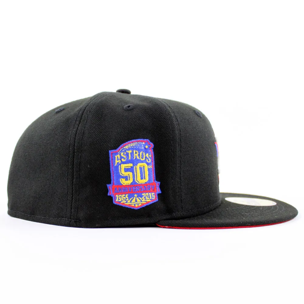 Houston Astros 50TH ANNIVERSARY New Era 59Fifty Fitted Hat (Black Royal Red Under Brim)