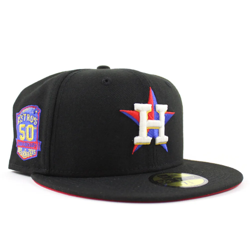 Houston Astros 50TH ANNIVERSARY New Era 59Fifty Fitted Hat (Black Royal Red Under Brim)