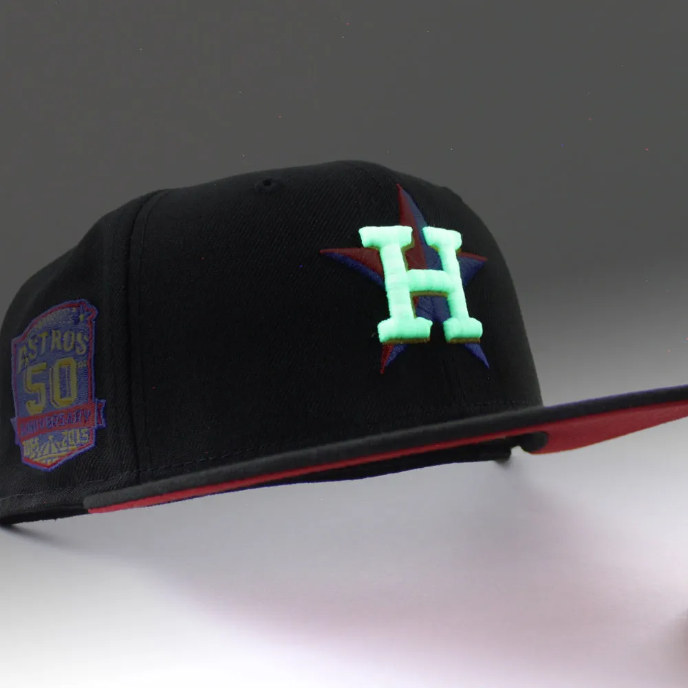 Houston Astros 50TH ANNIVERSARY New Era 59Fifty Fitted Hat (Black Royal Red Under Brim)