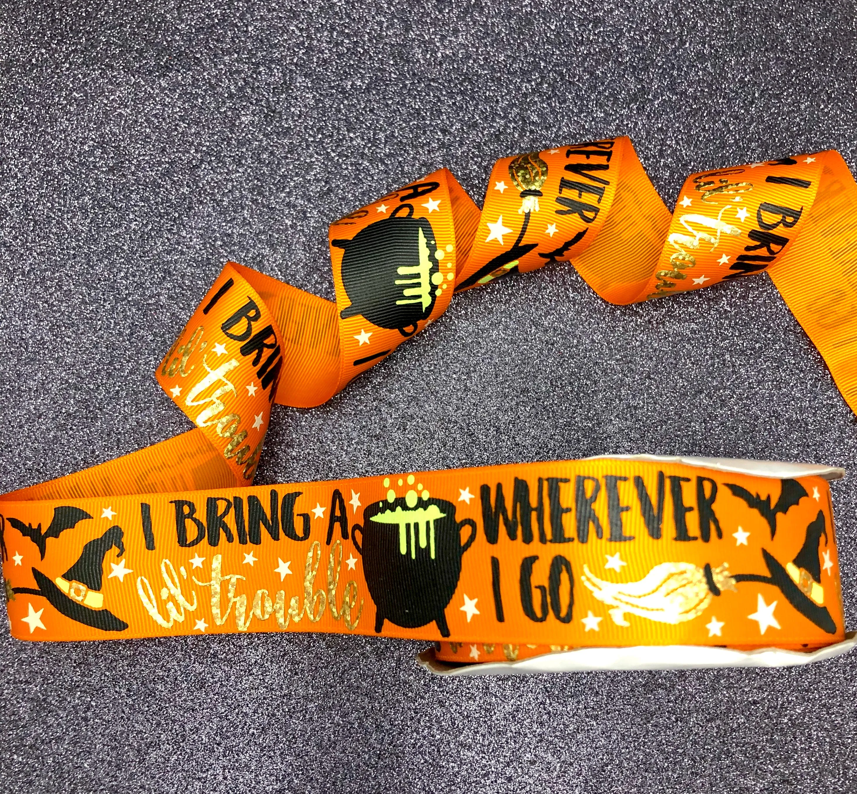 I Bring a Little Trouble Wherever I Go - Halloween Ribbon - 1.5"