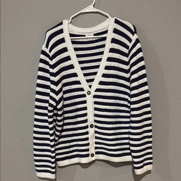 J. Crew Blue and White Striped nautical sailer Cardigan Sweater