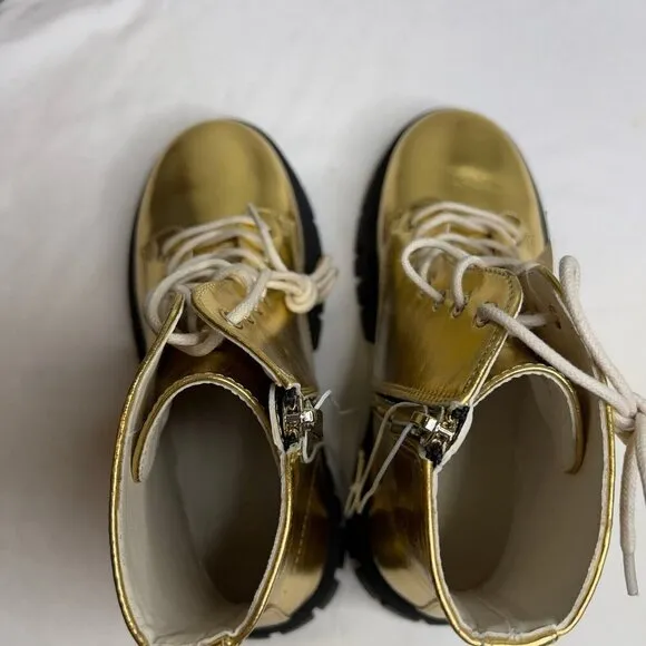 J.Crew Crewcuts $98 Girls' lace-up lug-sole boots in metallic Gold Size K4 CC904