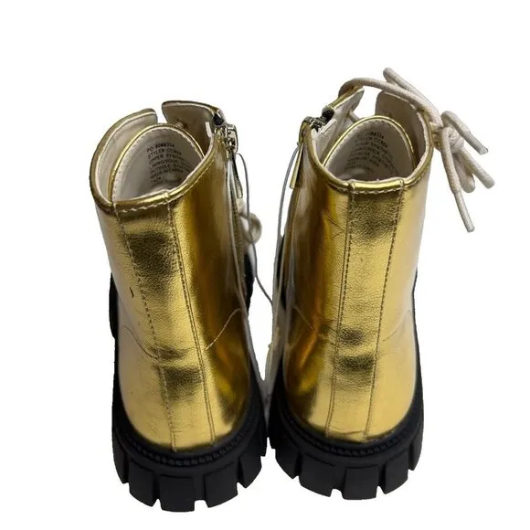J.Crew Crewcuts $98 Girls' lace-up lug-sole boots in metallic Gold Size K4 CC904