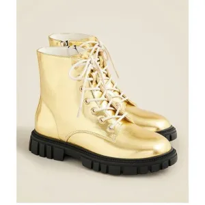 J.Crew Crewcuts $98 Girls' lace-up lug-sole boots in metallic Gold Size K4 CC904