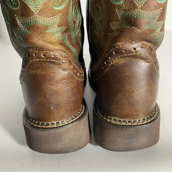 Justin Gypsy Womens Western Leather Two-Tone Brown Teal Trim Round Toe Size 6.5B