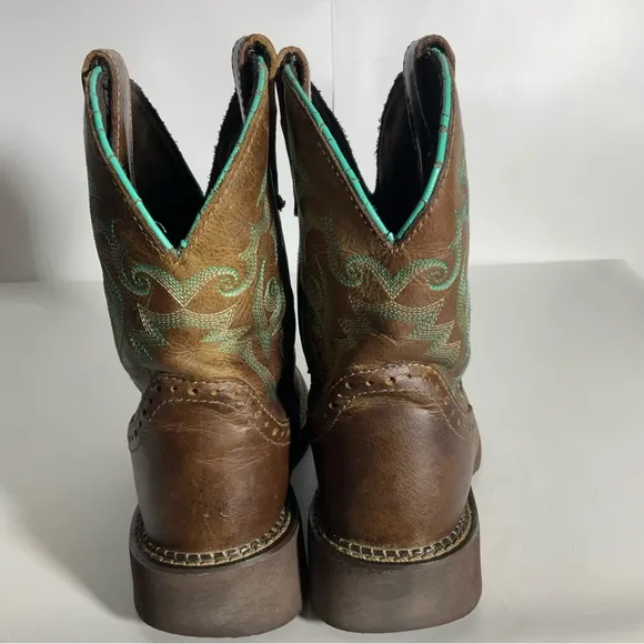 Justin Gypsy Womens Western Leather Two-Tone Brown Teal Trim Round Toe Size 6.5B