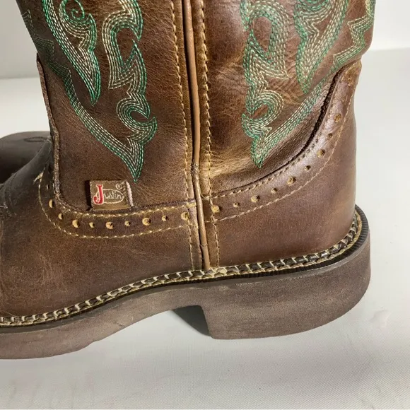 Justin Gypsy Womens Western Leather Two-Tone Brown Teal Trim Round Toe Size 6.5B