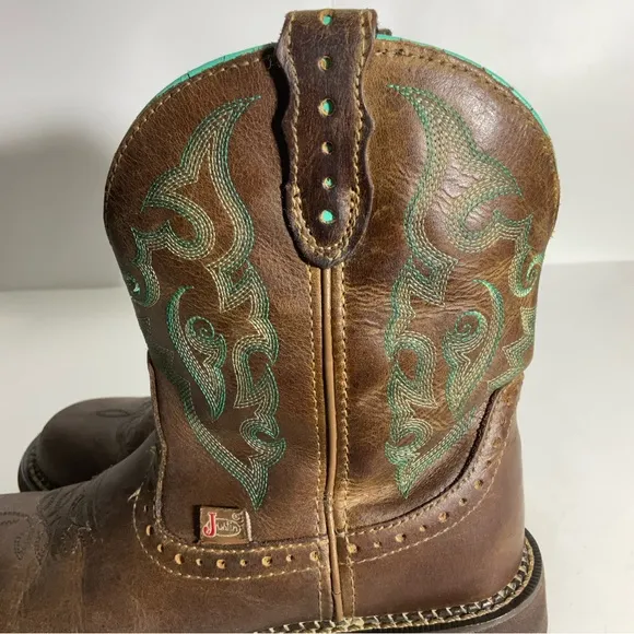 Justin Gypsy Womens Western Leather Two-Tone Brown Teal Trim Round Toe Size 6.5B