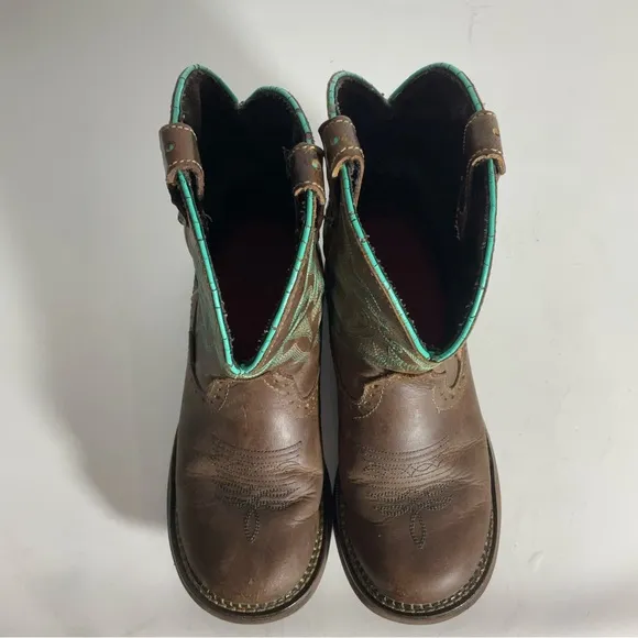 Justin Gypsy Womens Western Leather Two-Tone Brown Teal Trim Round Toe Size 6.5B