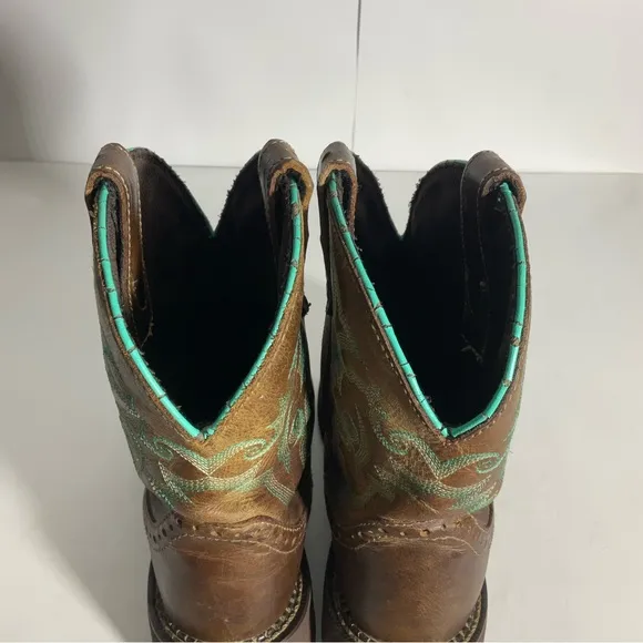 Justin Gypsy Womens Western Leather Two-Tone Brown Teal Trim Round Toe Size 6.5B
