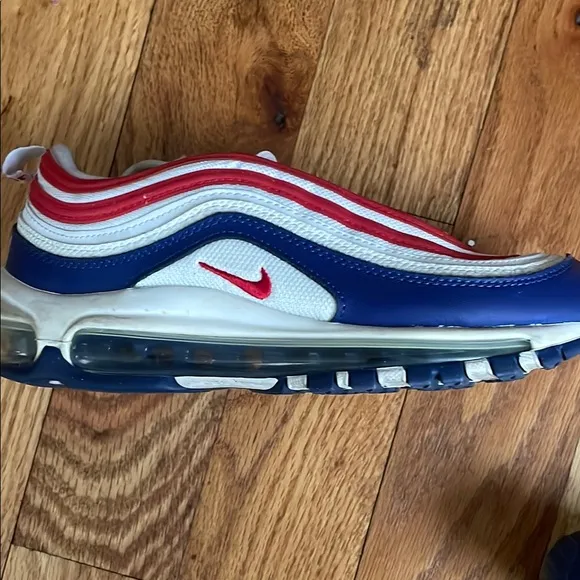 Kids' Nike Air Max 97 Red, Blue, and White Sneakers