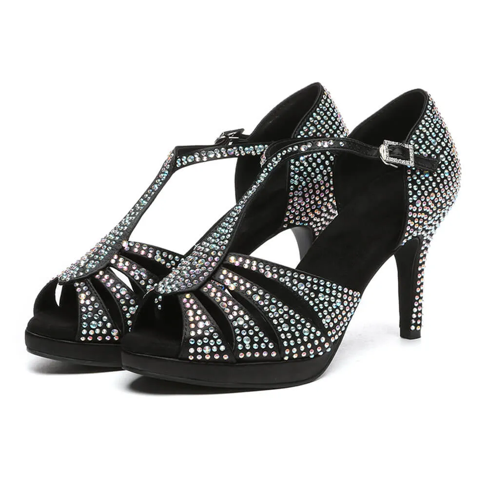 Ladies Satin Rhinestone Latin Dance Shoes