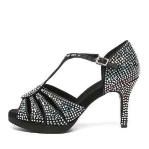 Ladies Satin Rhinestone Latin Dance Shoes