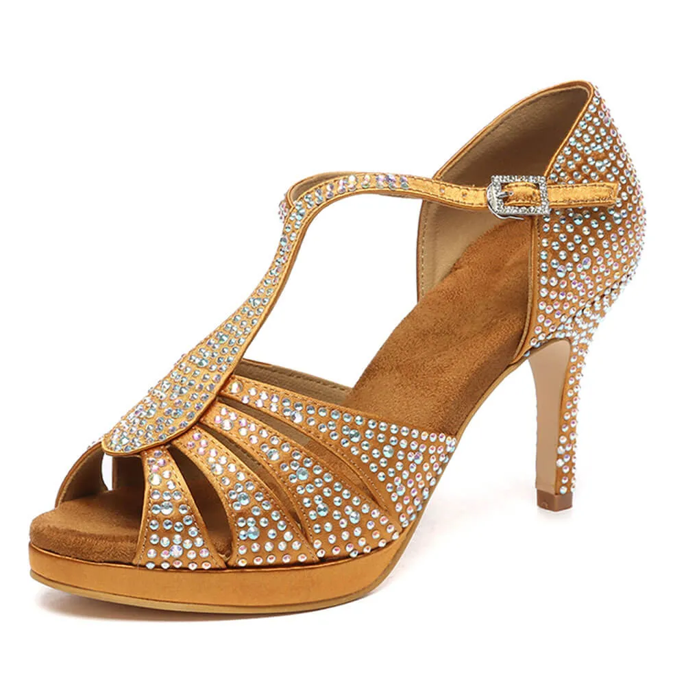 Ladies Satin Rhinestone Latin Dance Shoes