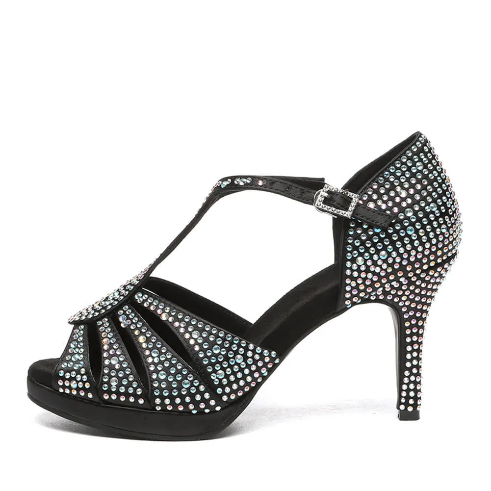 Ladies Satin Rhinestone Latin Dance Shoes