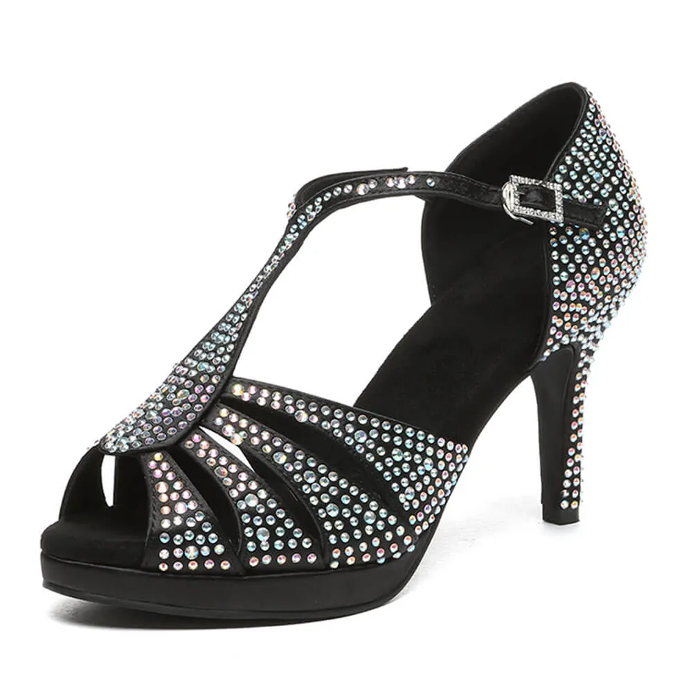 Ladies Satin Rhinestone Latin Dance Shoes