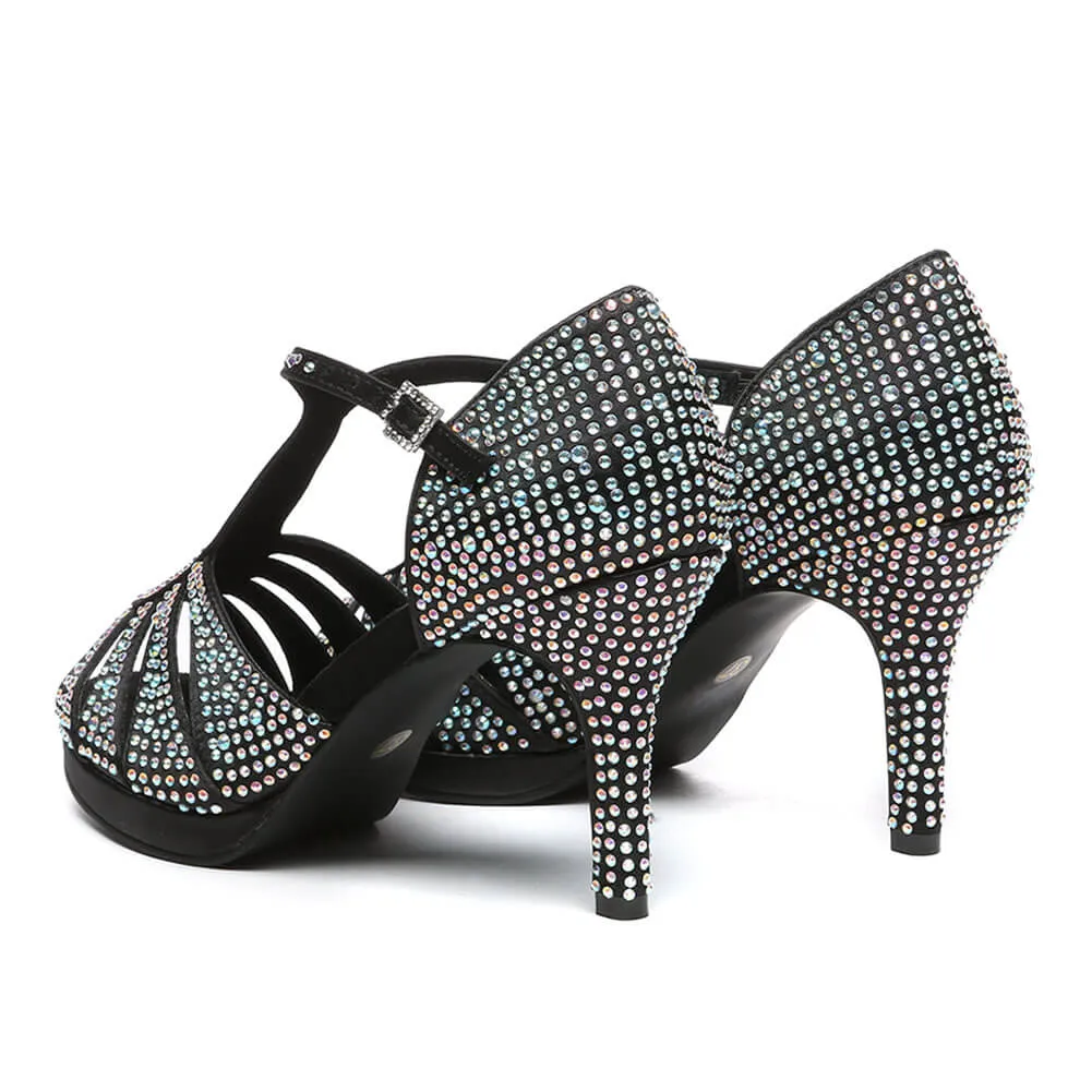 Ladies Satin Rhinestone Latin Dance Shoes