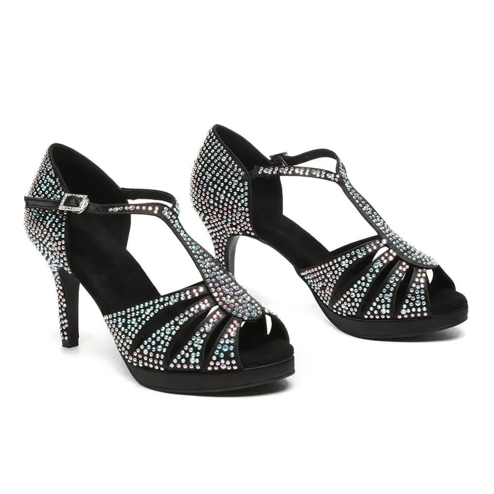 Ladies Satin Rhinestone Latin Dance Shoes