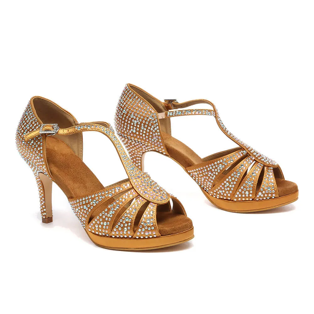 Ladies Satin Rhinestone Latin Dance Shoes
