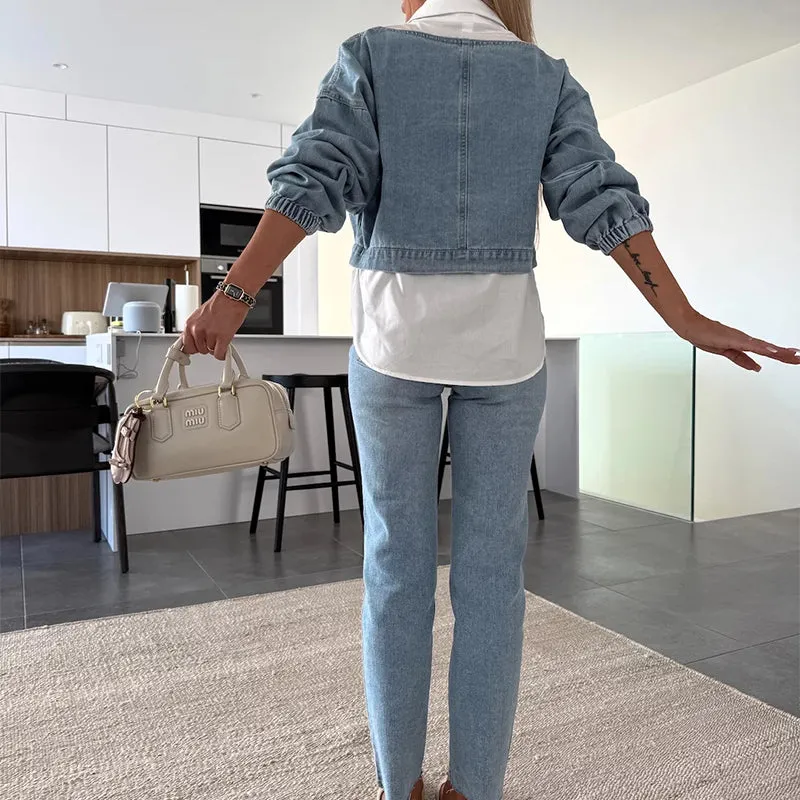 💖Limited Sale 50% OFF💖Women's Fashion Long Sleeve Denim Top & Pants Two Piece Set