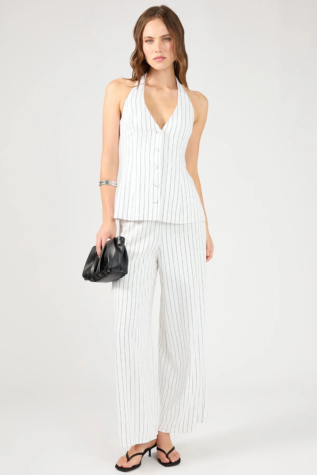 Linen Halter Top White Stripe