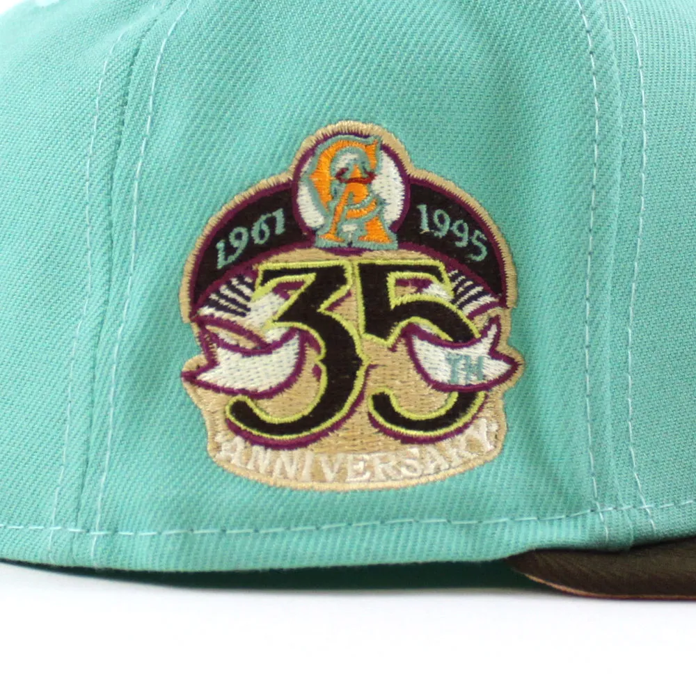 LOS ANGELES Angels 35TH ANNIVERSARY New Era 59Fifty Fitted Hat (GITD CLEAR MINT WALNUT BLUSH SKY  Under Brim)