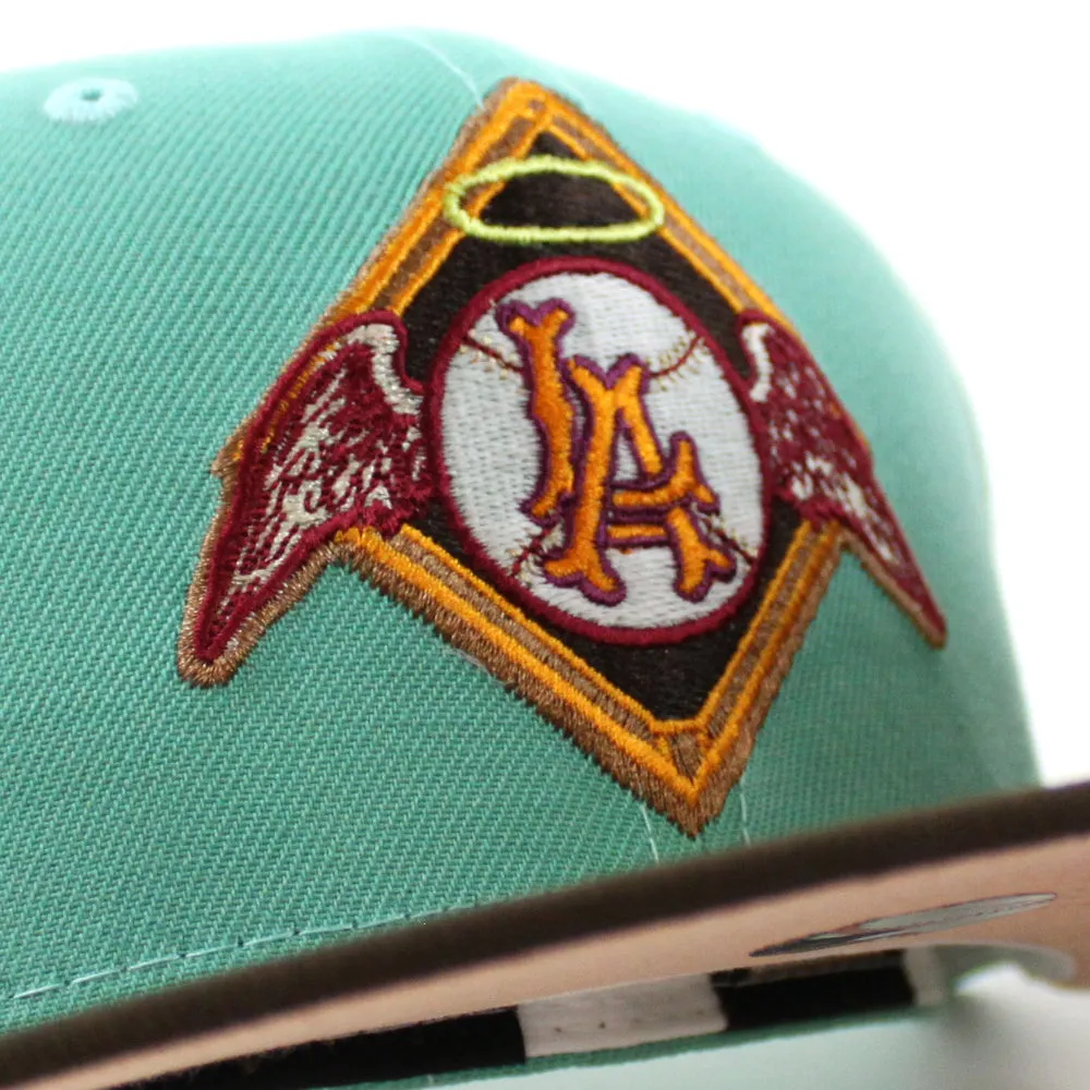 LOS ANGELES Angels 35TH ANNIVERSARY New Era 59Fifty Fitted Hat (GITD CLEAR MINT WALNUT BLUSH SKY  Under Brim)