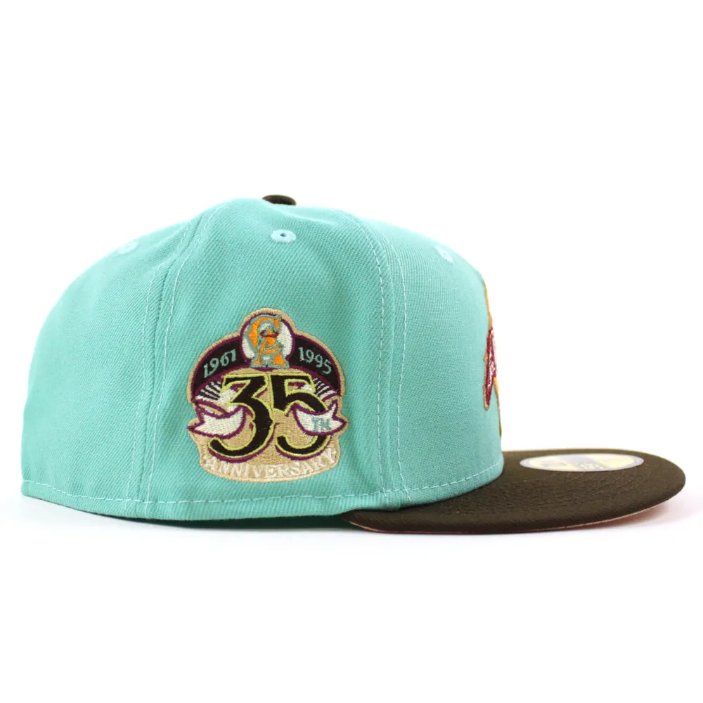 LOS ANGELES Angels 35TH ANNIVERSARY New Era 59Fifty Fitted Hat (GITD CLEAR MINT WALNUT BLUSH SKY  Under Brim)
