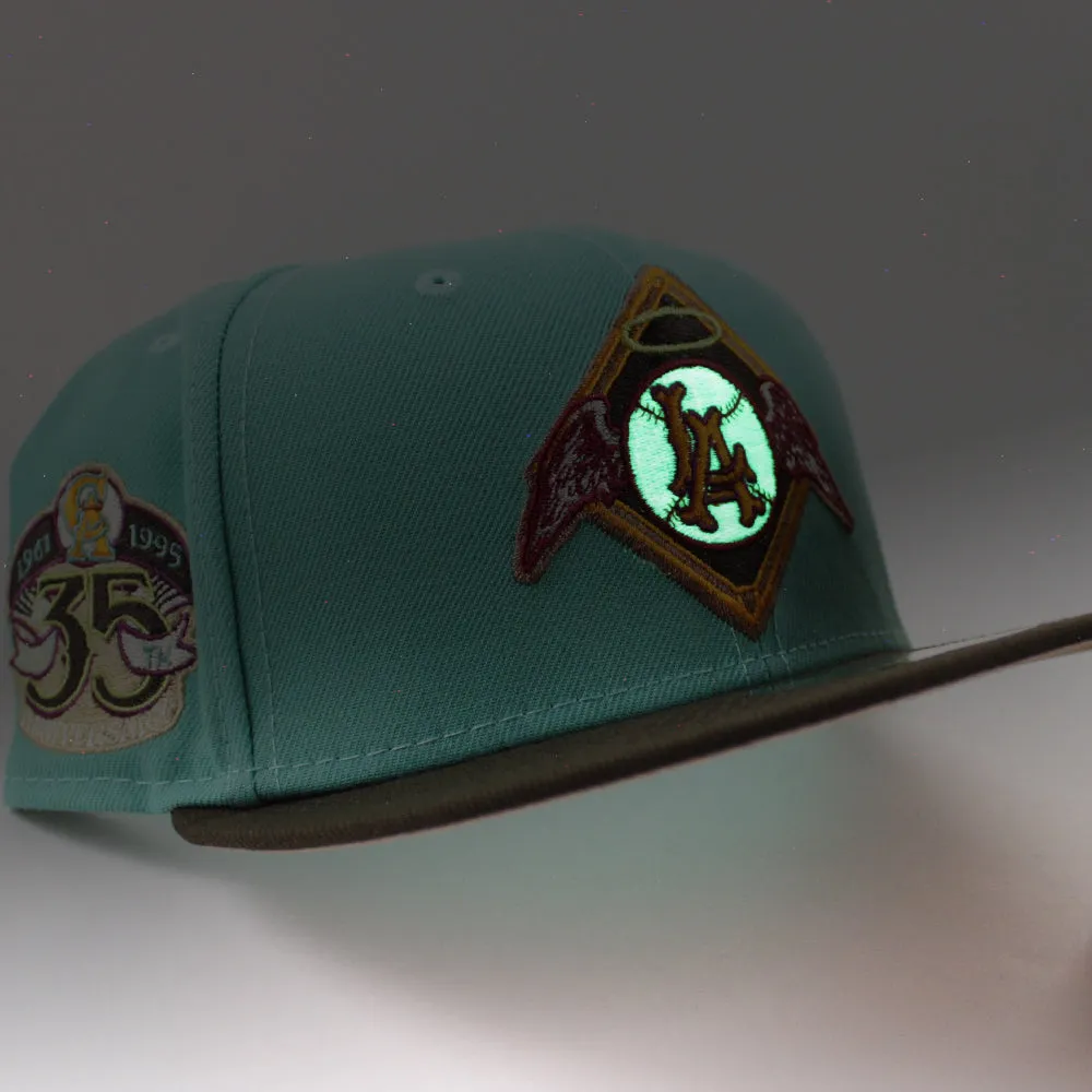LOS ANGELES Angels 35TH ANNIVERSARY New Era 59Fifty Fitted Hat (GITD CLEAR MINT WALNUT BLUSH SKY  Under Brim)