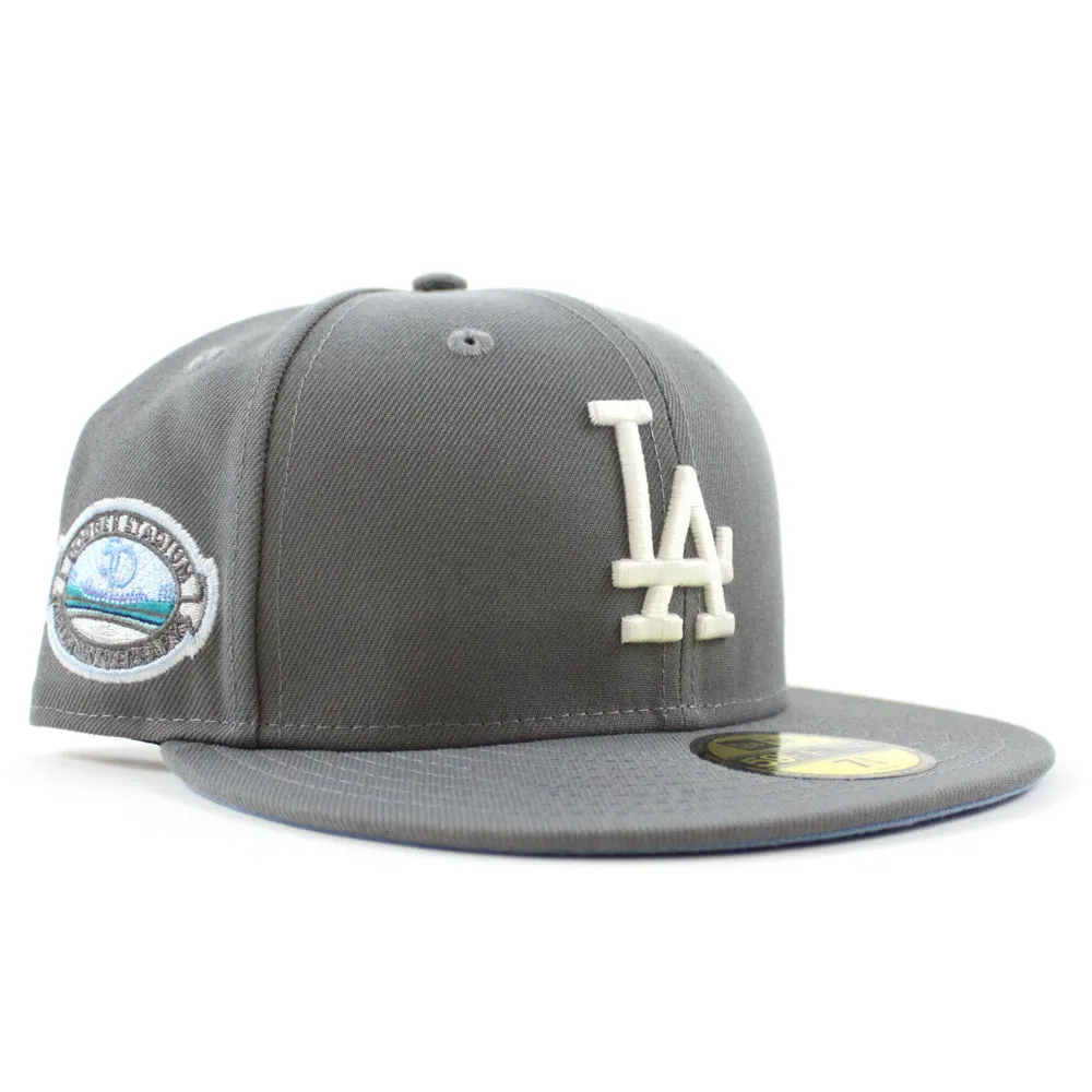 Los Angeles Dodger Stadium 50th Anniversary New Era 59Fifty Fitted Hat (GITD Storm Gray Sky Blue Under Brim)