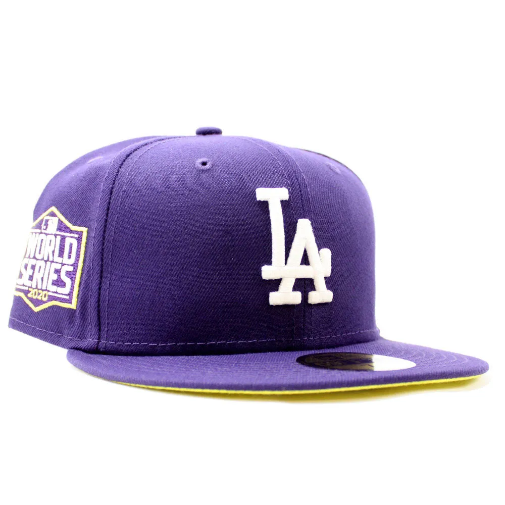 Los Angeles Dodgers 2020 World Series New Era 59Fifty Fitted Hat (Glow in the Dark Purple Bright Yellow Under Brim)