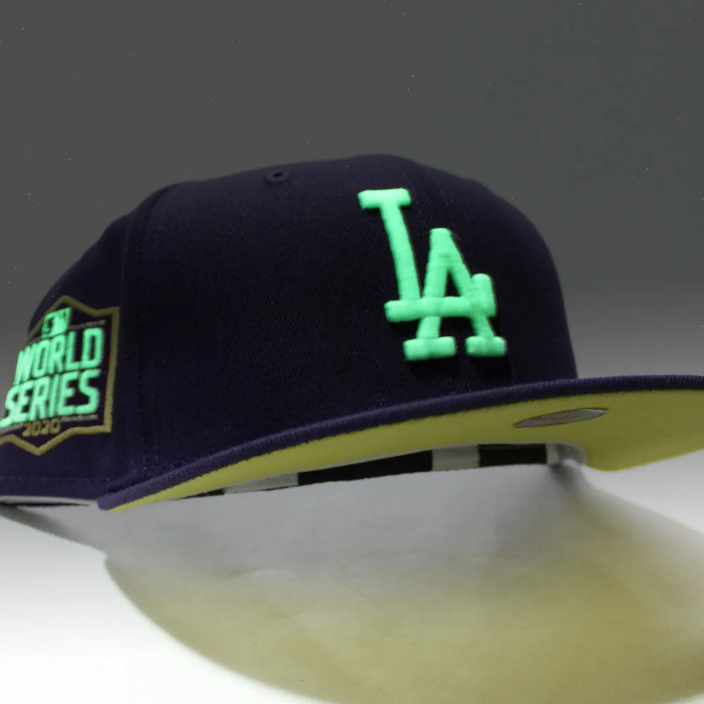 Los Angeles Dodgers 2020 World Series New Era 59Fifty Fitted Hat (Glow in the Dark Purple Bright Yellow Under Brim)