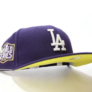 Los Angeles Dodgers 2020 World Series New Era 59Fifty Fitted Hat (Glow in the Dark Purple Bright Yellow Under Brim)