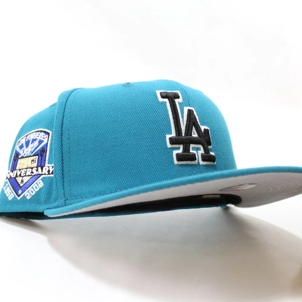 Los Angeles Dodgers 50 Anniversary  New Era 59Fifty Fitted Hat (Glow in the Dark Turquoise Grey Under Brim)