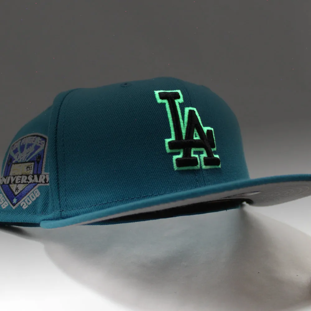 Los Angeles Dodgers 50 Anniversary  New Era 59Fifty Fitted Hat (Glow in the Dark Turquoise Grey Under Brim)