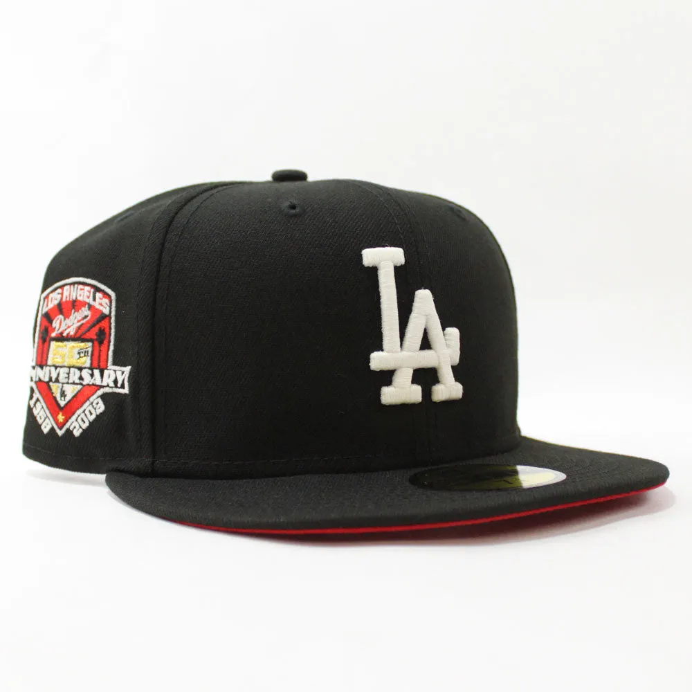 Los Angeles Dodgers 50th Anniversary New Era 59Fifty Fitted Hat (GITD Black Red Under Brim)