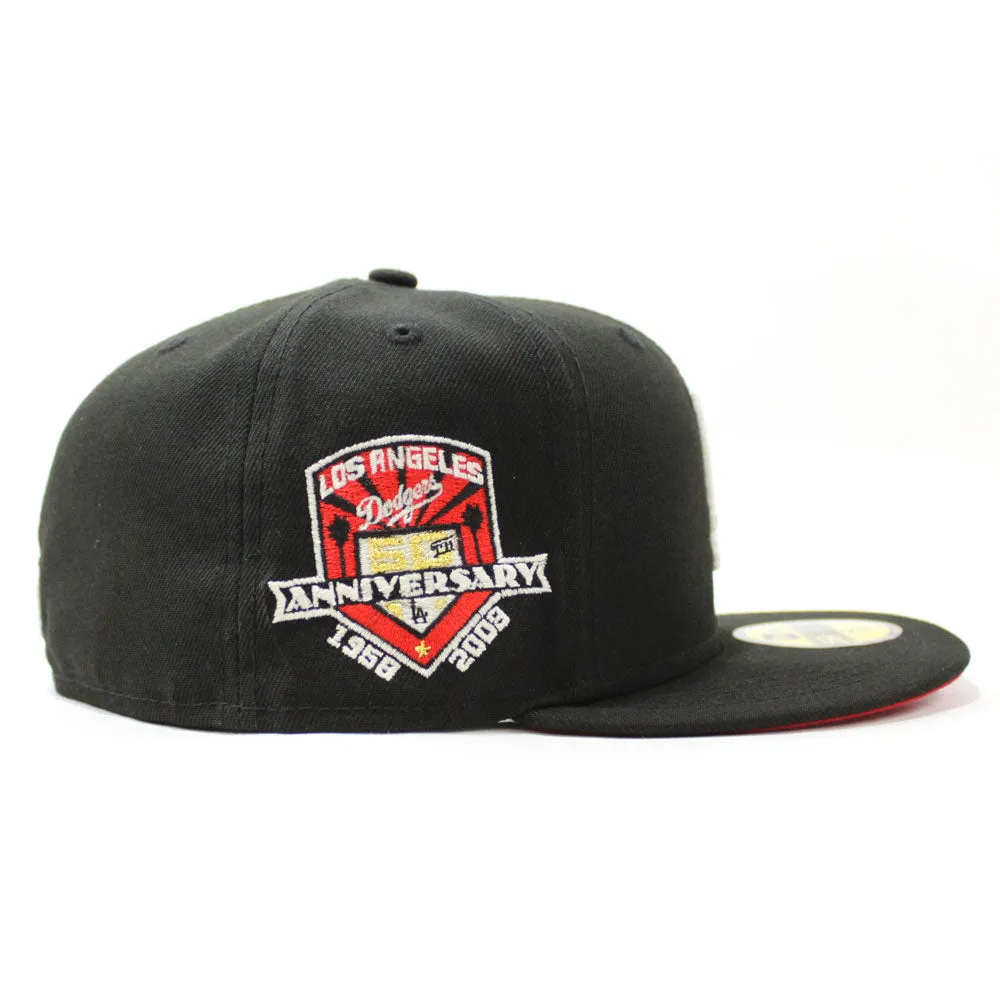 Los Angeles Dodgers 50th Anniversary New Era 59Fifty Fitted Hat (GITD Black Red Under Brim)