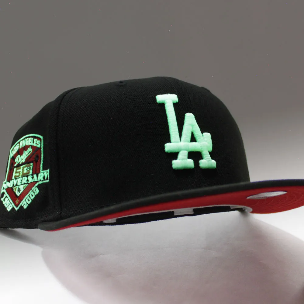 Los Angeles Dodgers 50th Anniversary New Era 59Fifty Fitted Hat (GITD Black Red Under Brim)