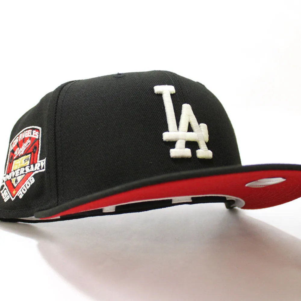 Los Angeles Dodgers 50th Anniversary New Era 59Fifty Fitted Hat (GITD Black Red Under Brim)