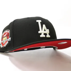 Los Angeles Dodgers 50th Anniversary New Era 59Fifty Fitted Hat (GITD Black Red Under Brim)