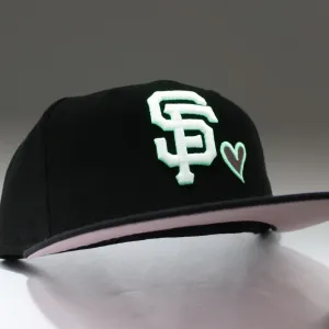 Love San Francisco Giants New Era 59Fifty Fitted Hat (Glow in the Dark Black Pink Under Brim)