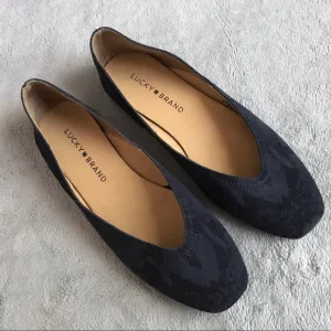 Lucky Brand Alba Blue Suede Leather Snake Python Reptile Print Flats Sz 6