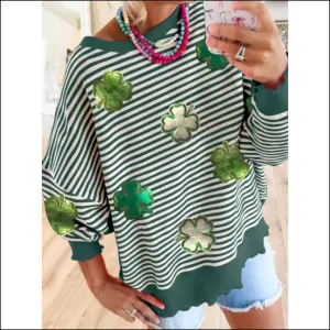 Lucky Clover Stripe Drop Shoulder Sweatshirt