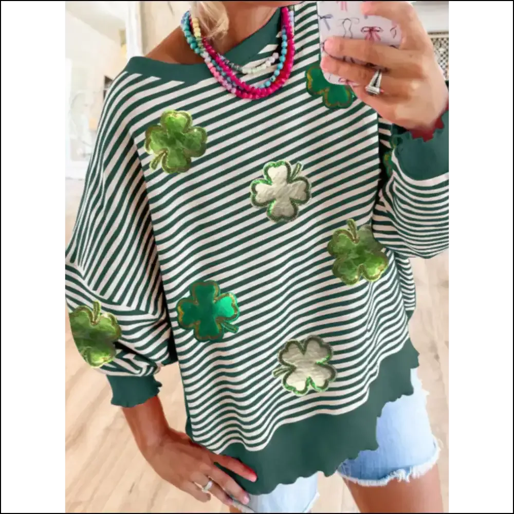 Lucky Clover Stripe Drop Shoulder Sweatshirt