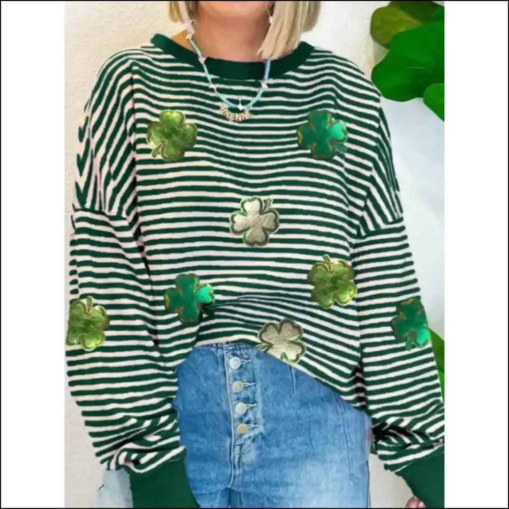 Lucky Clover Stripe Drop Shoulder Sweatshirt