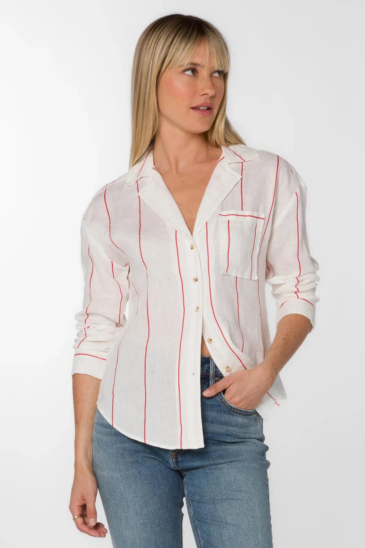 Lyla Button down in White/Red Stripe
